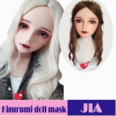 (Jia)Crossdress Sweet Girl Resin Half Head Female Kigurumi Mask With BJD Eyes Cosplay Anime Doll Mask